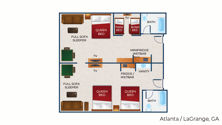 The floor plan for the Deluxe KidCabin Suite